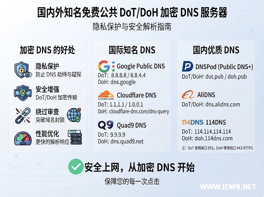 国内外知名免费公共DoT/DoH加密DNS服务器(含IPV6)